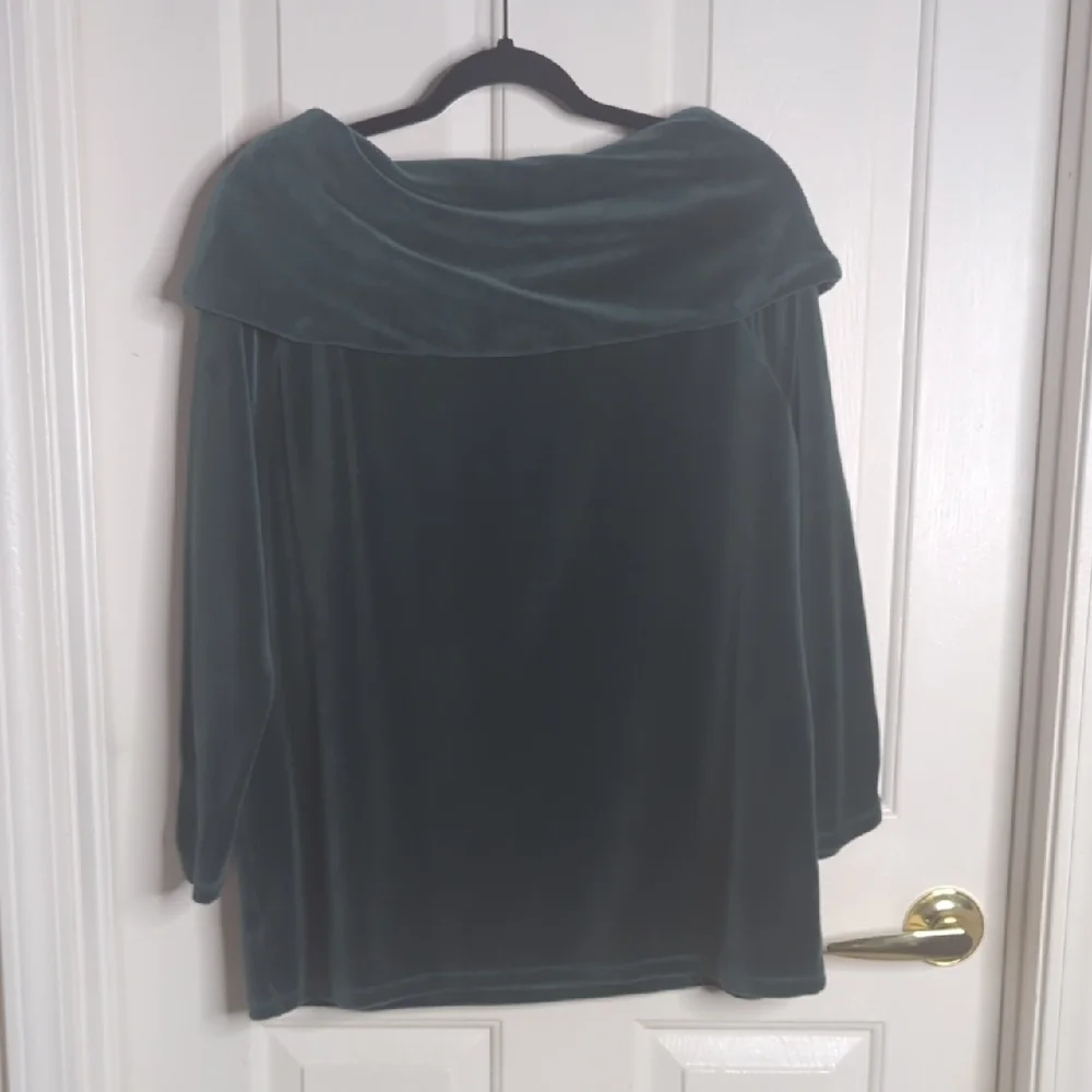 Talbots Green Velvet Cowlneck‎ Blouse Large *See Last 2 Pics For Actual Color* - Picture 5 of 7